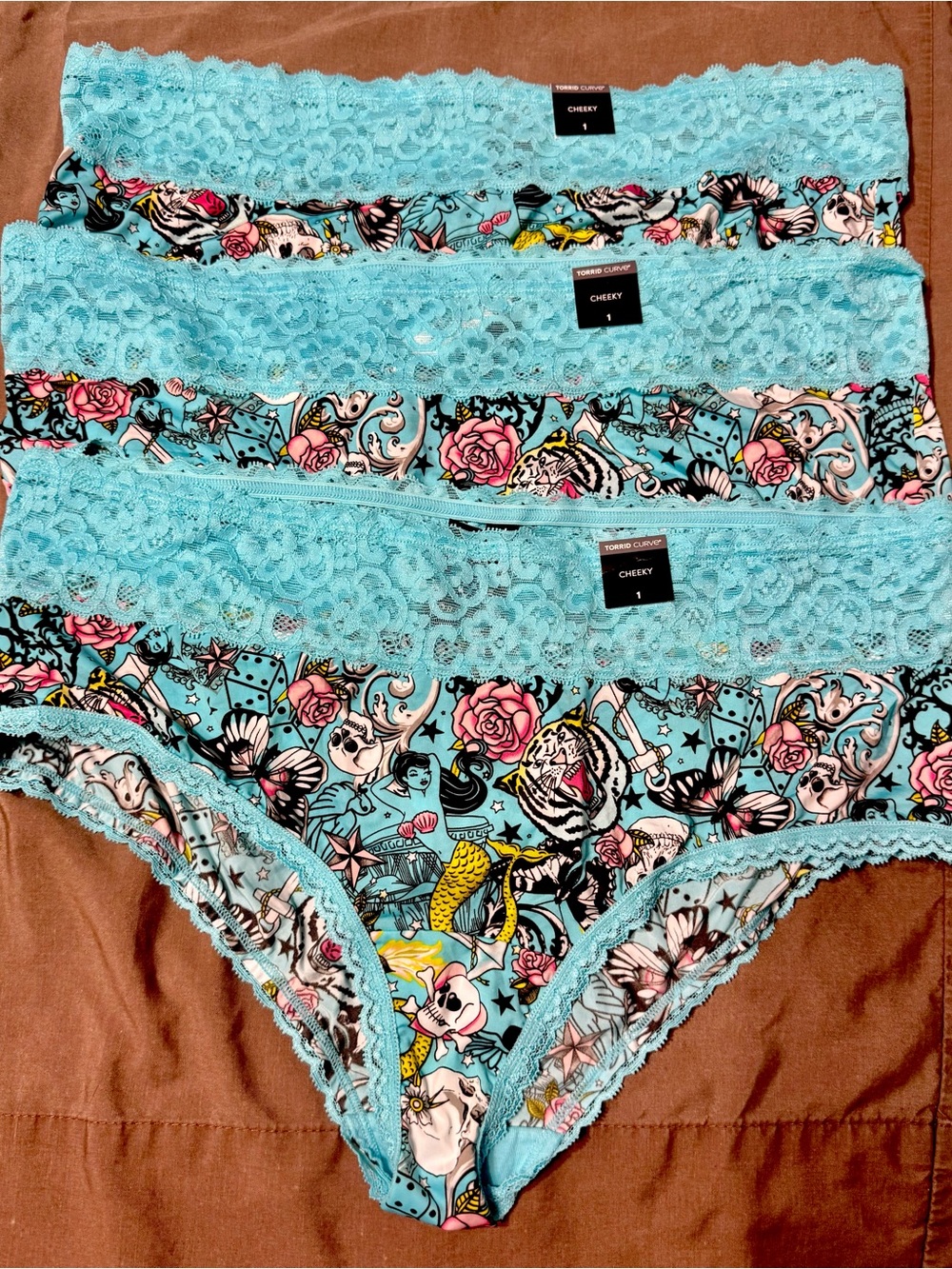 🖤 TORRID 🖤 SET OF 3 🖤 EVERYTHING TATTOO BLUE RADIANCE SECOND SKIN CHEEKY LACE